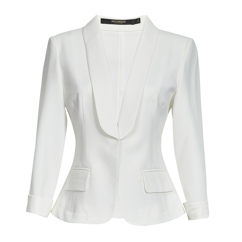 ROEYSHOUSE Women's Professional High-End Spring Suit Slim Fit Short Blazer 09363 White S