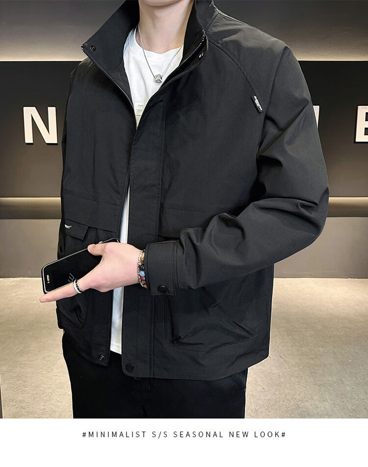 TUCANO Men's Spring Autumn Stand Collar Casual Workwear Korean Style Windproof Jacket Military Green L 11