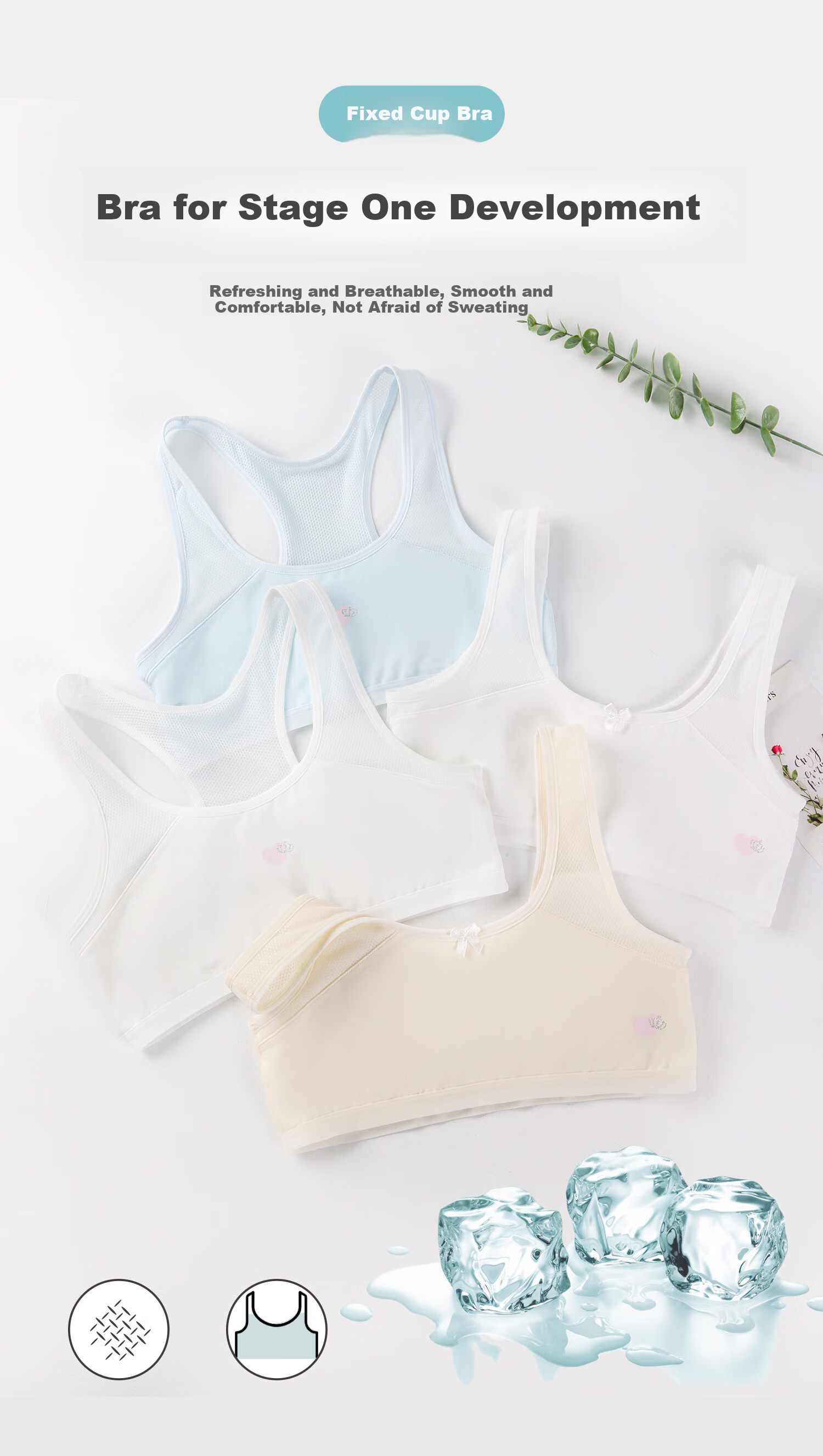 Ailier & Ouluola Girls' Underwear, Thin Bra for Ages 7-12, Developmental Stage Children's Pure Cotton Camisole, First Stage Elementary School Students, Size 80A 1