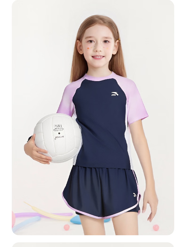 ANTA Children's Swimsuit Girls' New Style Two-Piece Set for Older Kids, Summer Sun Protection Professional Swimming Outfit for Girls, Purple, Size 140 12