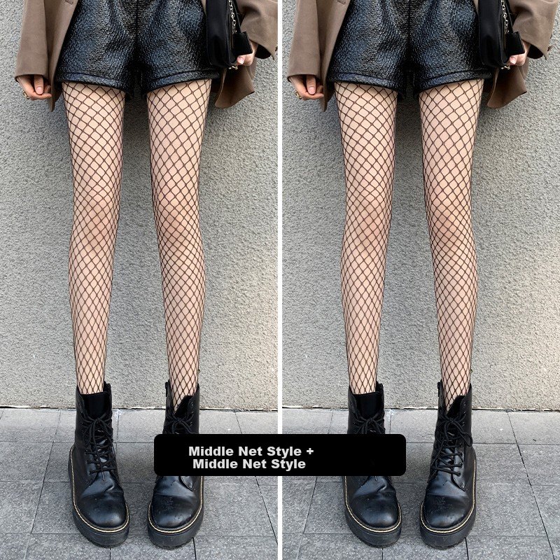 LangSha Silk Stockings, Women's Fishnet Socks, Black Sexy Summer Ultra-Thin Trendy Ins Fashion Hollow Mesh Pantyhose