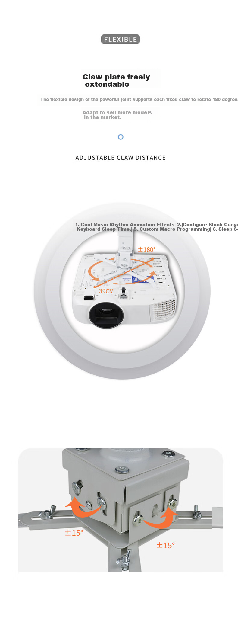 HONGYING Projector Mount Ceiling Hanging Ceiling-Mounted Floor Projector Mount (Suitable for Epson, BenQ, Panasonic) 43-65CM Extendable White 6