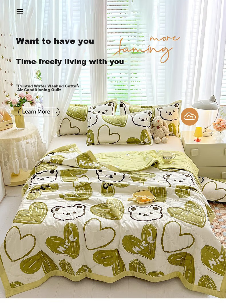 AVIVI Fiber Quilt, Washed Cotton Summer Cool Quilt, Thin Quilt, Air Conditioning Quilt, 2.5 Jin, 200*230cm, [Forest-Themed Little Bear] 1