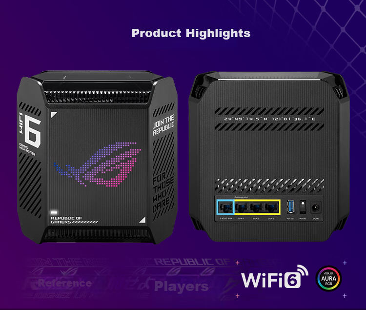 ROG [Renewal Subsidy] ROG Cube Tri-Band 10 Gigabit Gaming Distributed Parent-Child Router | Whole-House WiFi 6 Set, Gigabit Wireless Aimesh Flexible Routing System 3