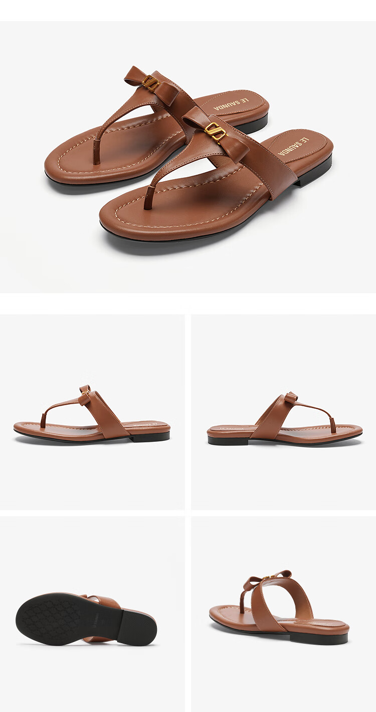 Le Saunda Fashion Genuine Leather Low Heel Outdoor Toe-Post Flip Flops 6M17901 Pear Blossom White OWL 38 11