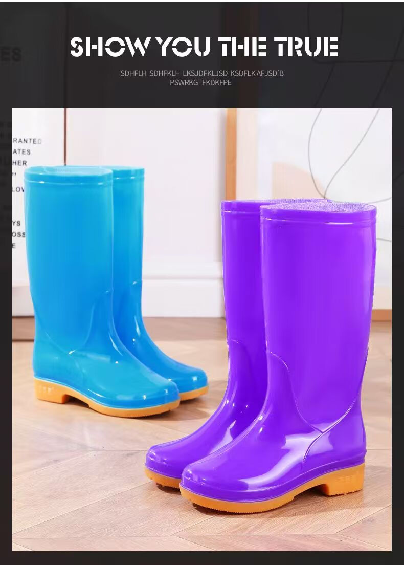 Minggu Women's Mid-Calf Rain Boots Blue Rubber Waterproof Slip-Resistant Acid-Base Resistant Farm Work Boots Size 37 3
