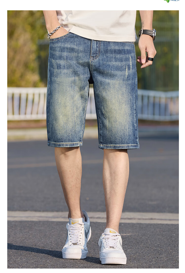JEANSWEST OUTDOOR Men's Shorts, Summer Casual Breathable Comfortable Denim Knee-Length Pants, Trendy Fashion Outdoor, Faded Blue, Size 29 13