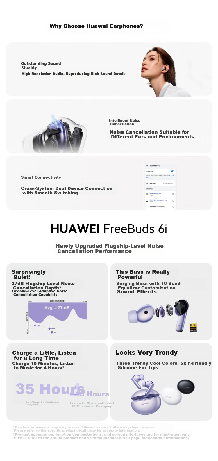 HUAWEI FreeBuds 6i True Wireless Noise-Cancelling Bluetooth Earphones, Flagship-Level Noise Reduction Music Gaming Entertainment Headphones, Compatible with Android/iOS Phones, Sky White 1