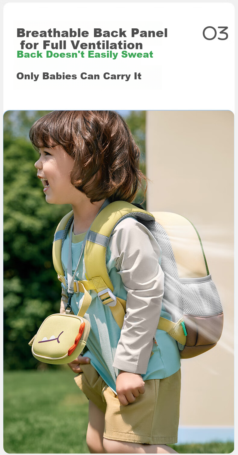 Kocotree Children's Backpack, Ultra-Light Large Capacity Travel Bag, Kindergarten Anti-Loss Cartoon Dinosaur Backpack, Size S 12