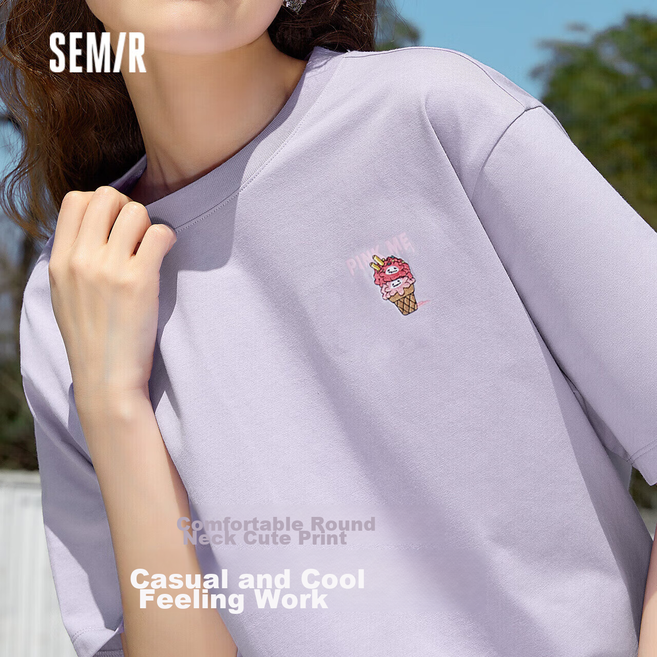 Semir [Colorful Cool-Touch T-Shirt] Women's Short-Sleeve Mid-Length Loose Comfortable Embroidered Top 109324100007