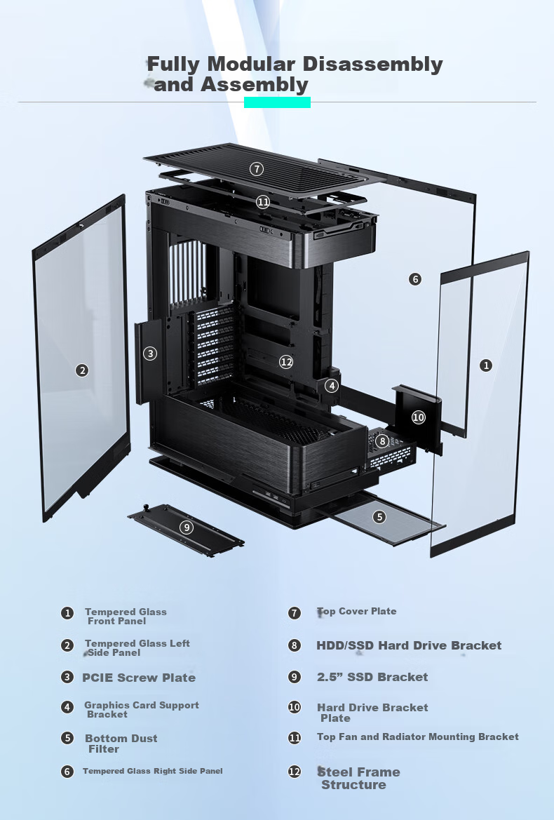 PHANTEKS EVOLV X2 Black Desktop Water-Cooled Computer Case with Panoramic View (20G Type-C, 360mm Radiator Support, Cable Management, Brushed Aluminum, 5090) 17