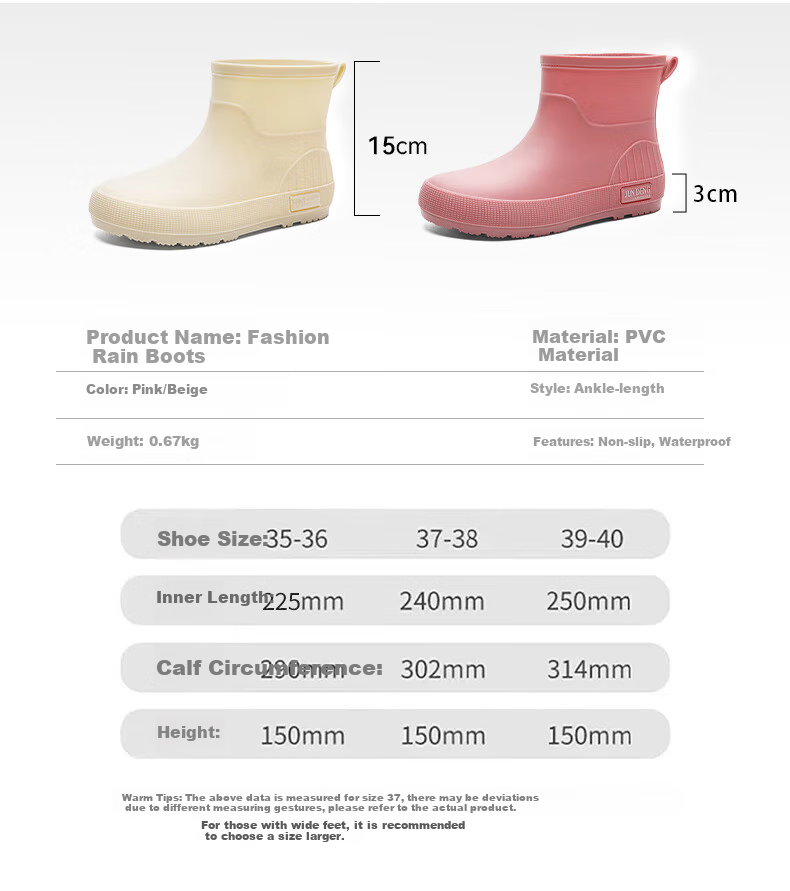 FOOTOPPO Fashion Rain Boots for Women, Short Mid-Calf Waterproof Rubber Shoes, Non-Slip Water Boots for Adults And Ladies 3