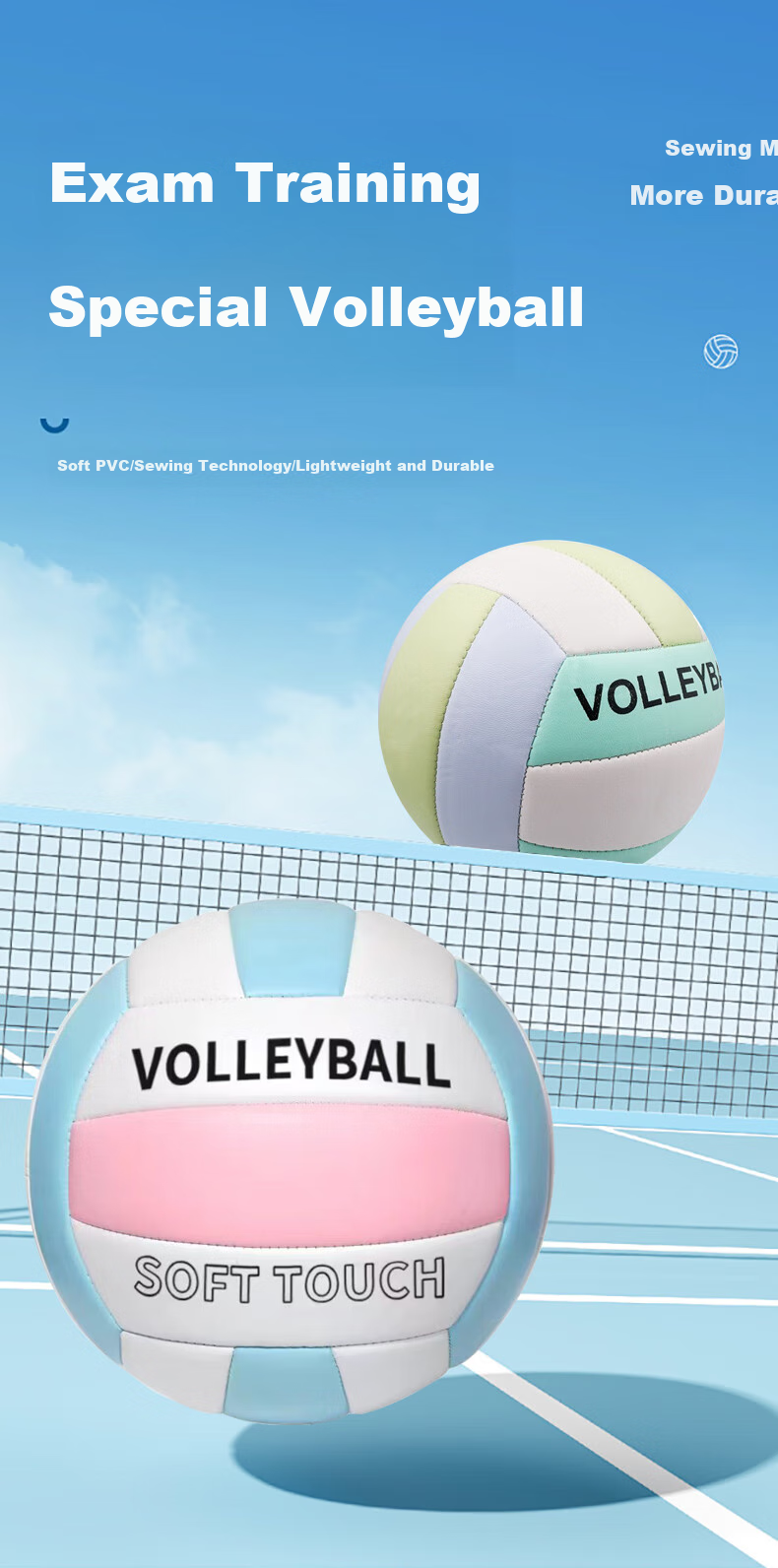 CAMEWIN Volleyball Size 5 Ball for Middle School Entrance Exam Training, Boys And Girls, Junior High School, Pink White Blue Machine-Stitched Hard Volleyball Standard Size 5 Soft Volleyball 1
