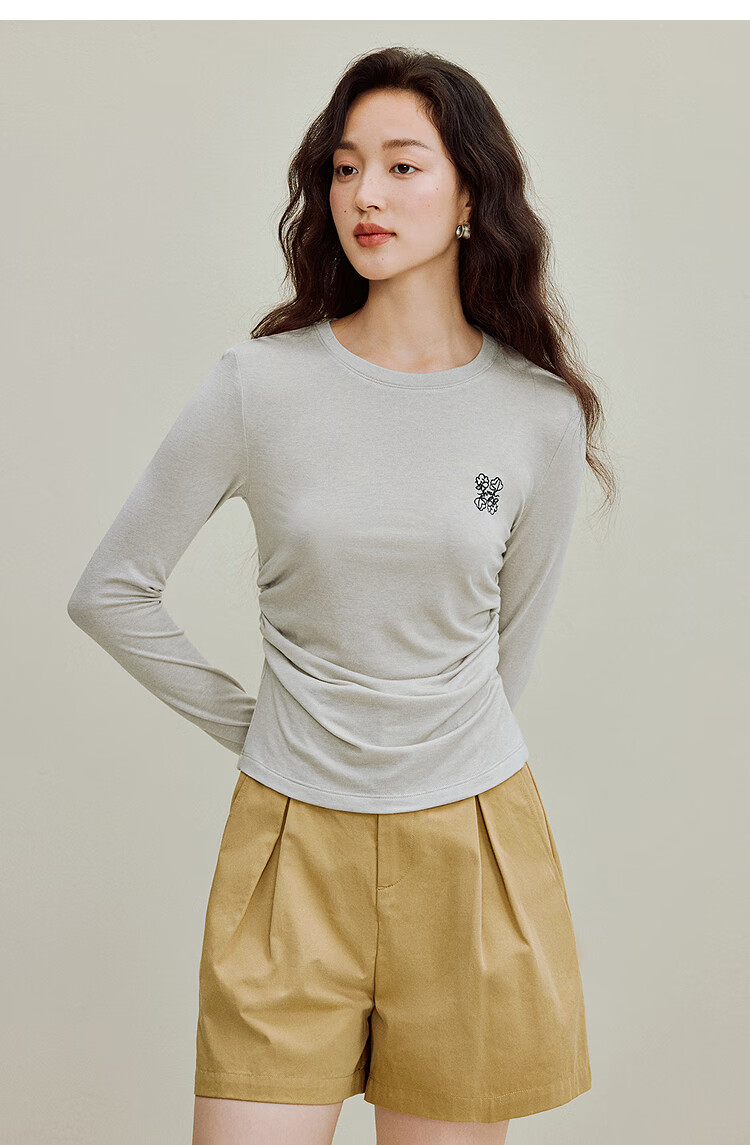INMAN Wool Stand Collar T-Shirt 2025 Autumn Women's New Layered Slim Fit Long Sleeve Base Shirt Light Gray S 31