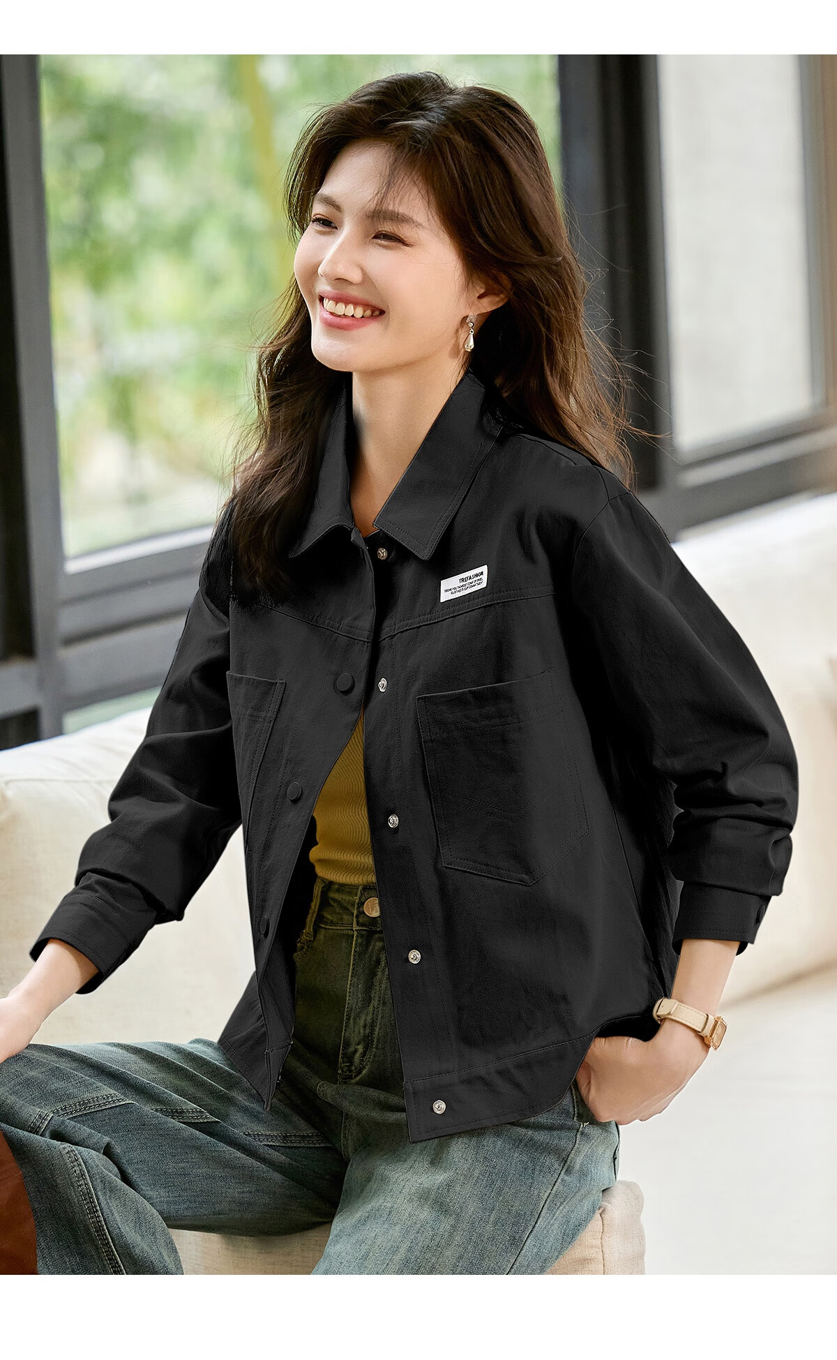 Taxiang Women's Spring And Autumn Jacket, Lapel Casual Jacket, Versatile Workwear Short Coat, Outer Cardigan, T13KF3596 32