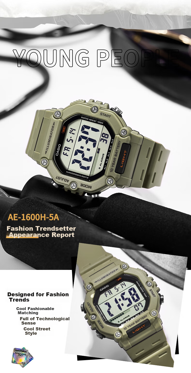 Casio Watch, Sports Square Dial, Retro Student Watch, WS-1400H 8