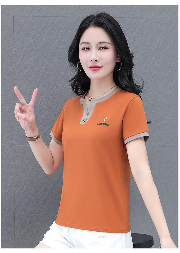 Woodpecker Pure Cotton Crew Neck Shoulder-Fit Short Sleeve T-Shirt for Women Summer New Slim Fit Black M 9