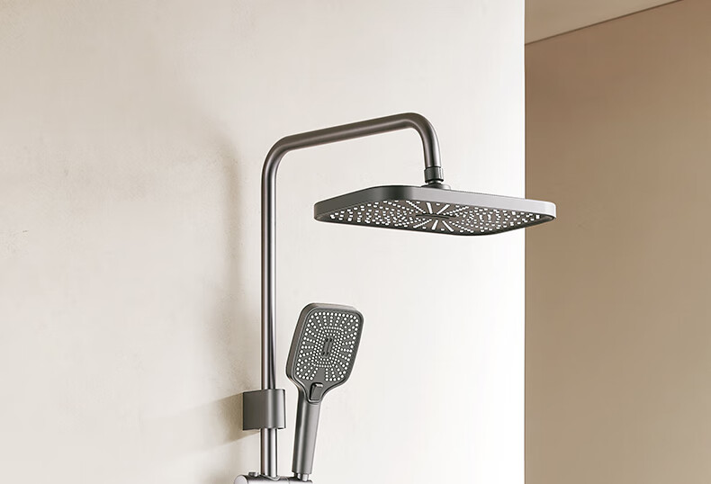 Anhua Bathroom Shower Set Brass Body Pressurized Piano Key Gun Gray Round Tube N4S9048GGW 5