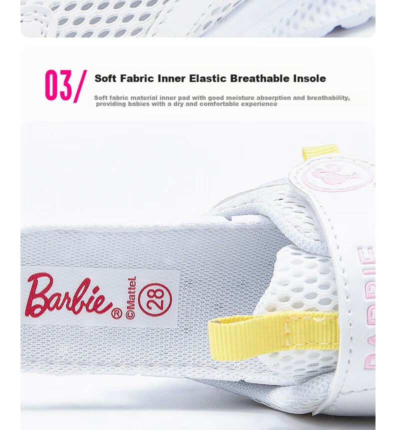 Barbie Children's Shoes, Summer Kids' Sneakers, Girls' Mesh Shoes, Breathable White Shoes DA6301, White, Size 36 9