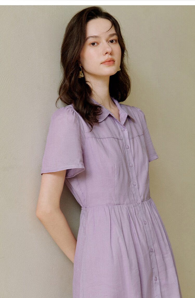 INMAN INMAN [Runway Style] Ramie French Doll Collar Dress for Women, Summer 2026 New Light Blue M 14