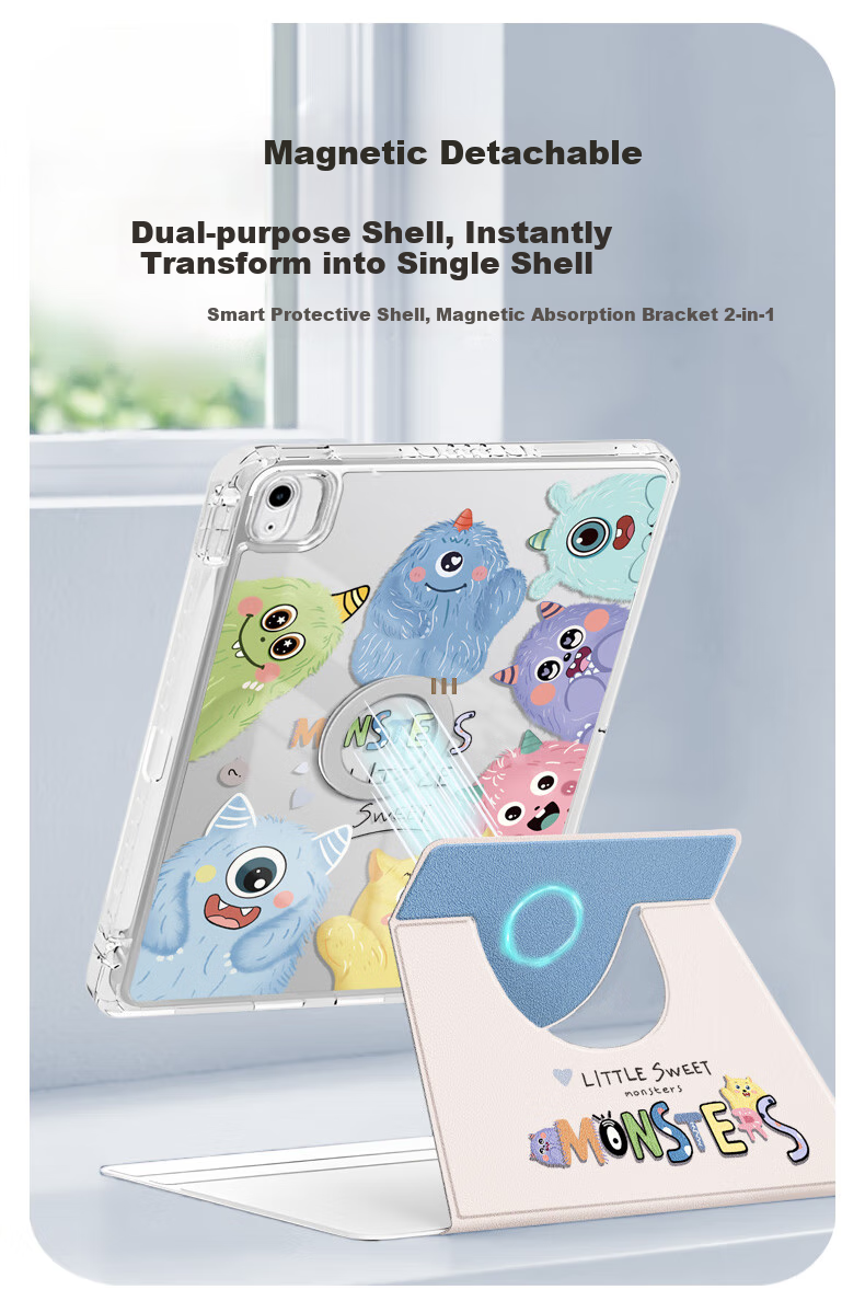Asiwa IPad Air 11/8 Case with M4 Chip, Compatible with 2026 Air 7/6 Models, Detachable Magnetic Cover with Pencil Holder, 360-Degree Rotating Horizontal And Vertical Support, High Transparency, Anti-Bending 5