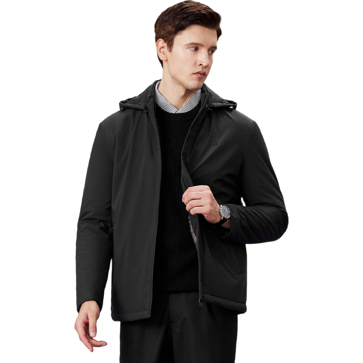 Shanshan Men's Autumn Winter New Business Hooded Detachable Slim Warm Cotton-padded Windproof Fleece Jacket