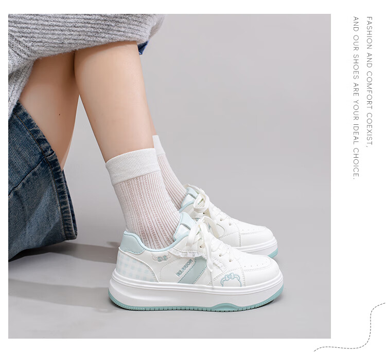 Warrior Women's Autumn Winter Thick Sole White Sneakers Sweet Versatile Casual Sports Shoes Beige Pink Size 38 2