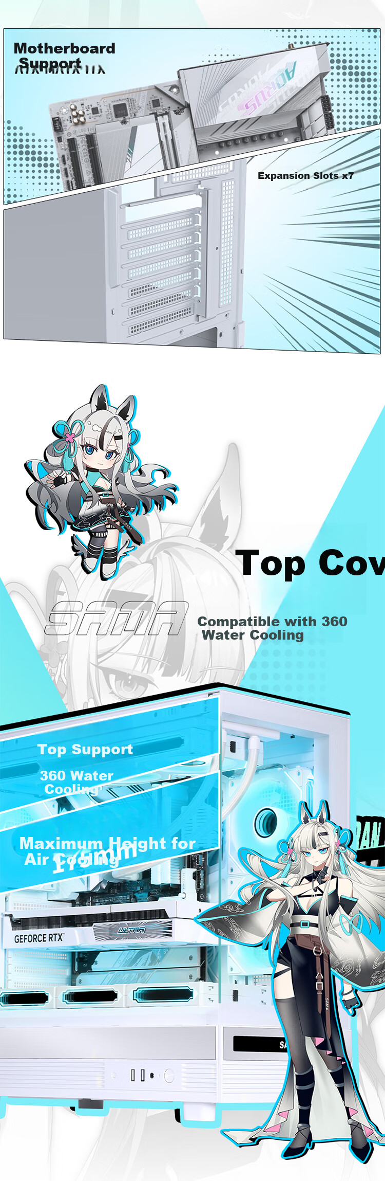 SAMA Jinghong White ATX Panoramic Gaming Computer Case, 270° Panoramic View/double-Sided Glass/supports 360mm Water Cooling/9 Fan Positions/427mm Long Graphics Card/USB 2.0+USB 3.0 5