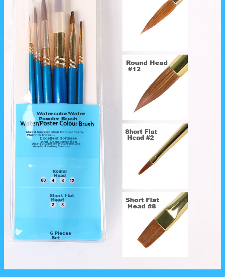WINSOR&NEWTON [Freud Brand] Mixed Mink Hair Watercolor Brushes, Professional Watercolor Paint Brushes, Line Drawing Brushes, Advanced Artist-Specific Watercolor Brushes, Set of 6 17