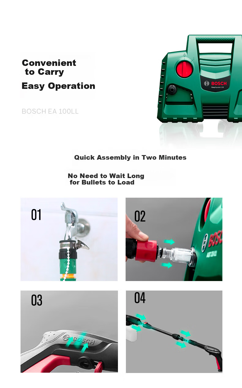 BOSCH EA100 Car Wash Machine High-Pressure Washer 220V Small Household High-Pressure Water Gun Water Pump Portable Device High Power 18