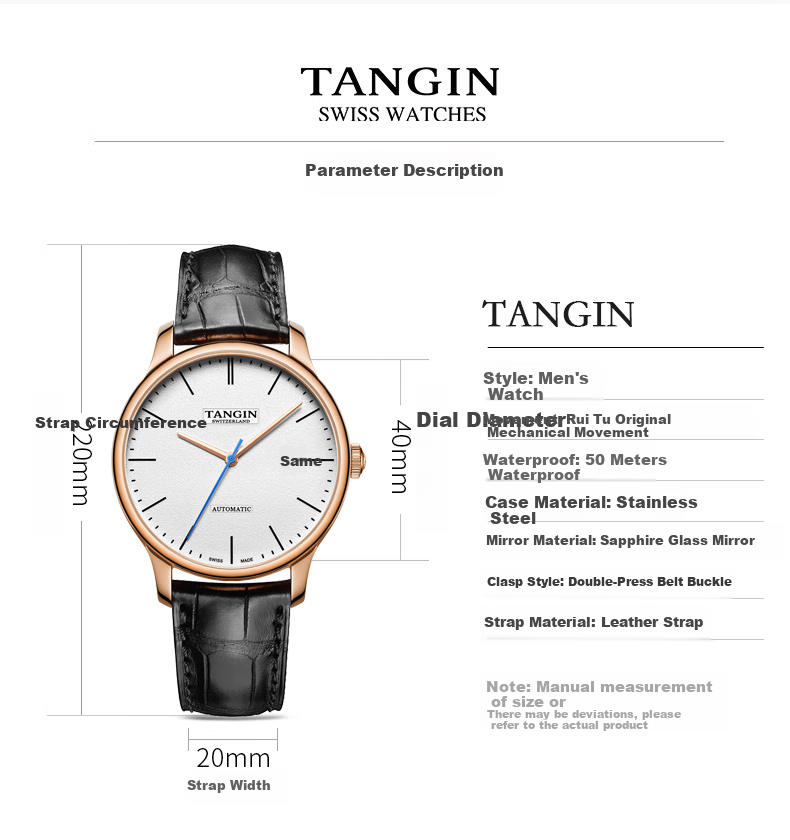 TANGIN Men's Mechanical Watch, Automatic Calendar Swiss Imported Mechanical Watch for Men, Birthday Gift for Me 12
