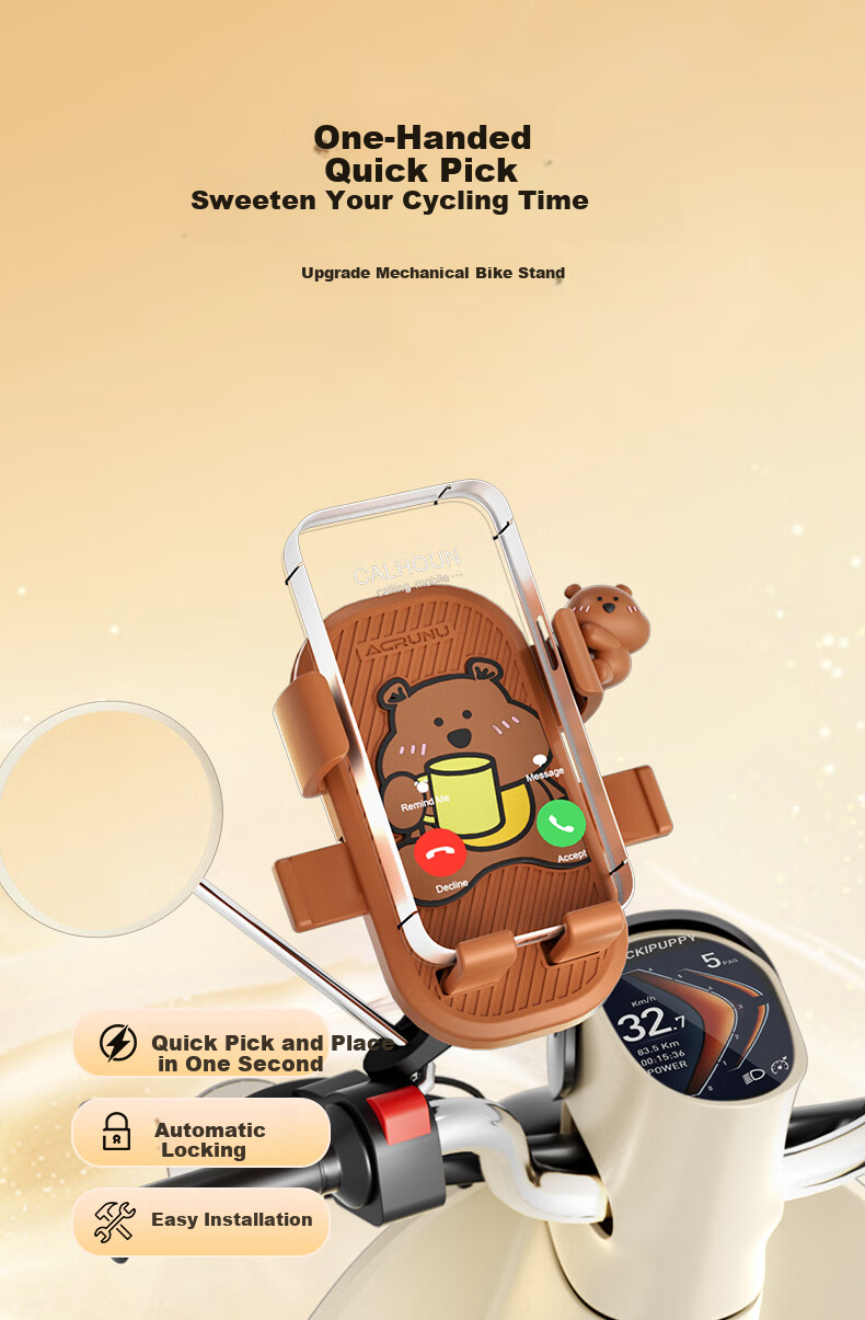 ACRUNU Cartoon Electric Bike Phone Holder Motorcycle Navigation Mount for Food Delivery And Mountain Bikes Bear Stand Model 1