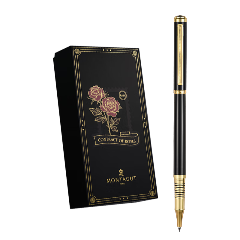 MONTAGUT [Mid-Autumn Festival Gift] Women's Ballpoint Pen Gift Box, High-End Exquisite Aesthetic Writing Office Signature Pen, Metal Gel Pen 901A Black Rose Series 0.5mm