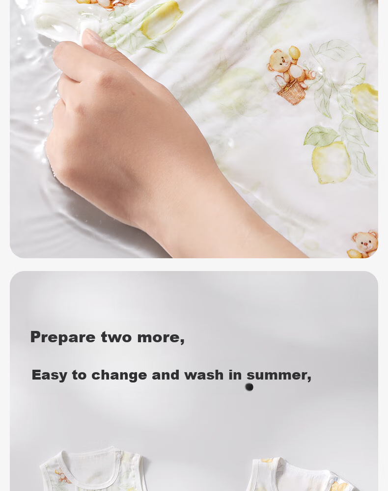 Shiyuejiejing Baby Romper, Summer Thin Style, Bamboo Cotton Gauze Half-Back Belly Pocket, Unisex Children's Bodysuit Vest 21