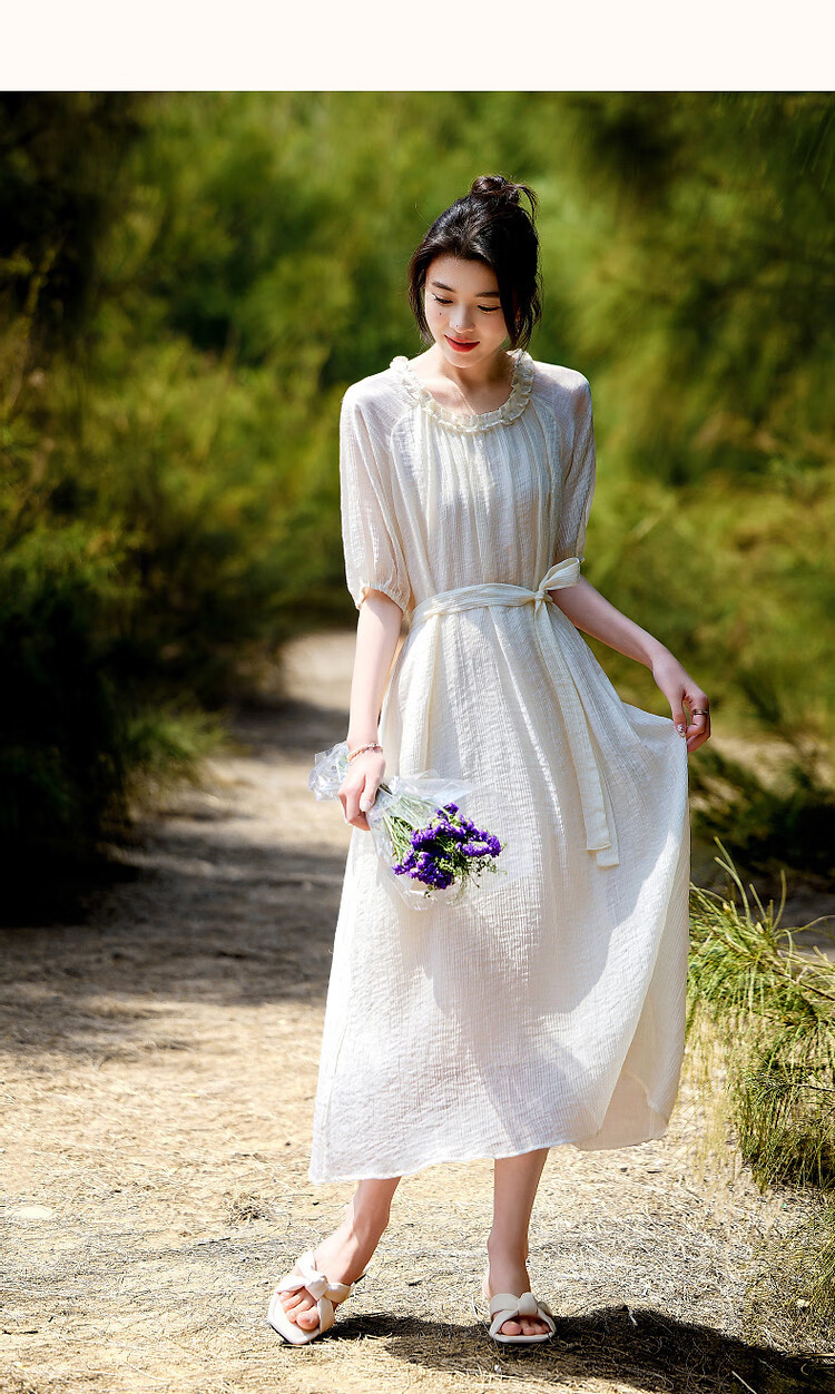 Demana [Light Oxygen Lyocell] Summer Romantic French Style Ruffle Collar Doll Dress with Detachable Belt Women's Dress 14