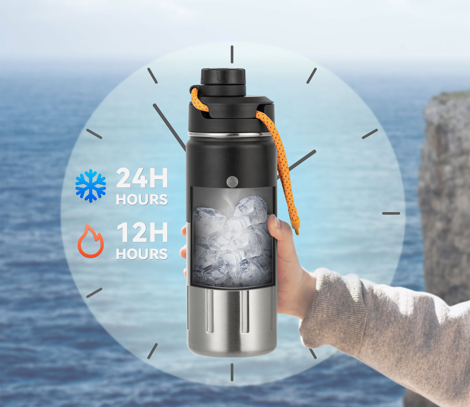 SANTECO Stainless Steel Insulated Water Bottle, Sports Cup, Portable Outdoor Men's Car-Mounted Large Capacity Cup, Cycling Mug, Moss Gree 1