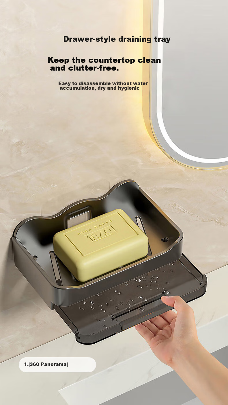 Baoshi Double-Layer Soap Dish, Wall-Mounted without Drilling, Draining PP Material, Detachable Non-Slip Storage Rack, Set of 2 4