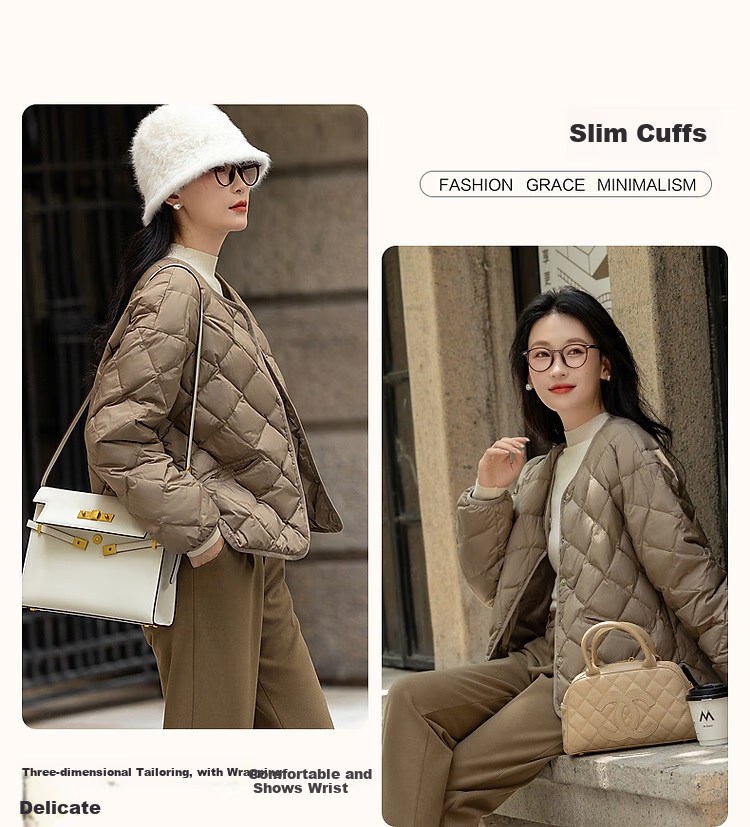 Dme [Lightweight And Warm] Winter Luxury 90% Duck Down Round Neck Long Sleeve Slim-Fit Women's down Jacket 5