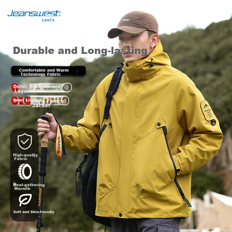 Jeanswest Three-In Jacket for Men, Spring And Autumn Outdoor Sports Detachable Coat with Warm Inner Fleece Liner