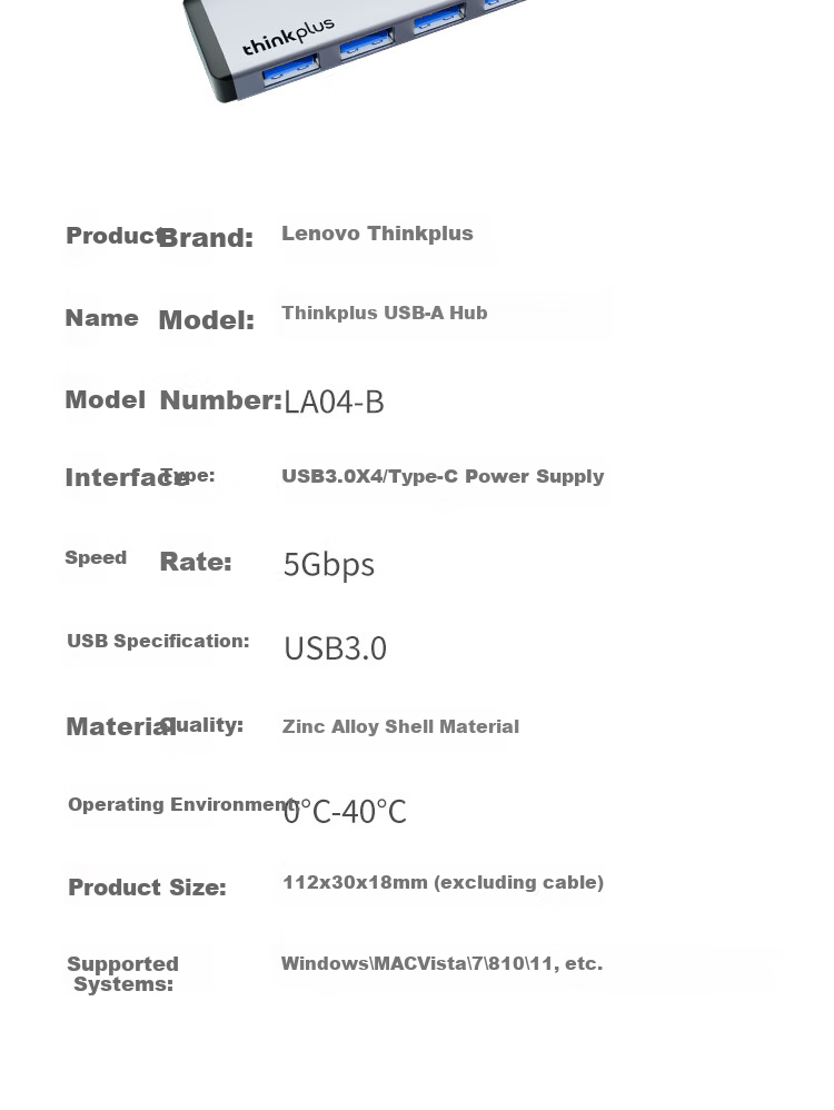 ThinkPad Lenovo USB Hub Adapter 3.0 Interface Converter HUB Adapter Laptop Expansion Dock USB Extension Cable USB Hub LA04B 1.5M Metal 9