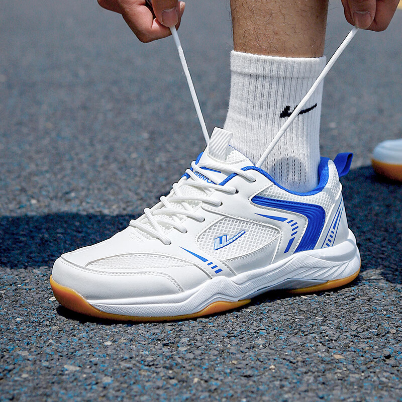 Warrior Badminton Shoes Men Shock Absorption Sports Shoes Couples Casual Shoes WXY(ZA)-4699 Beige Blue Size 37