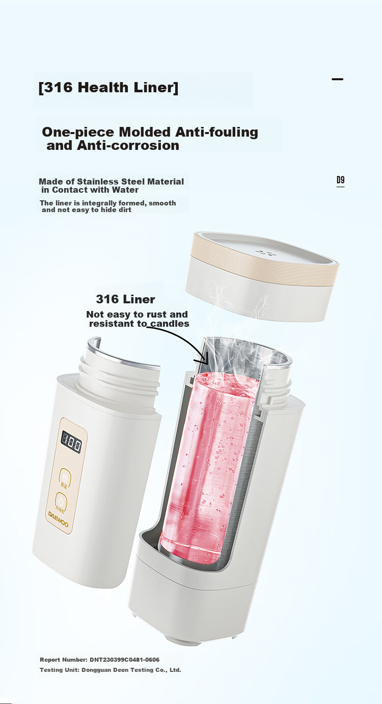 DAEWOO [Mid-Autumn Festival And National Day Travel] Portable Electric Kettle Water Boiler, 316 Stainless Steel, Travel Electric Hot Water Kettle Heating Cup, Baby Constant Temperature, Travel Insulation D9 450ml 17
