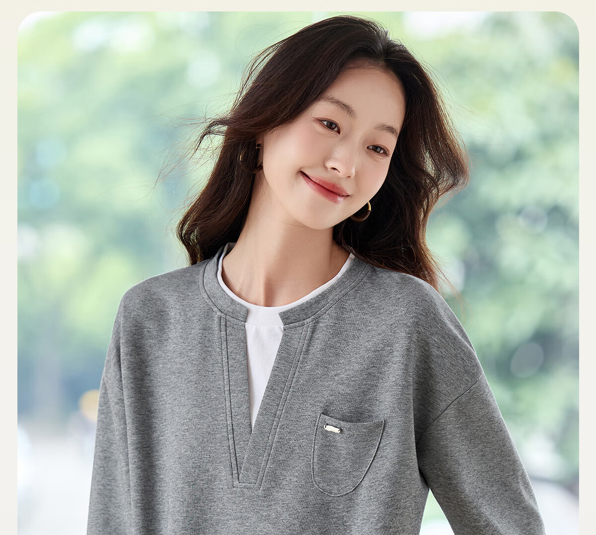 PinCai Women's Casual V-Neck Fake Two-Piece Loose Slim Layered Sweatshirt P53W050 1