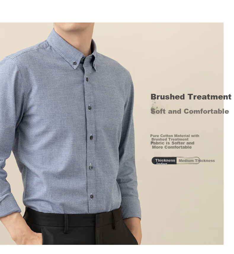 BLACKMONDAY Houndstooth Plaid Shirt for Men, Pure Cotton Brushed Long-Sleeve All-Cotton Wrinkle-Resistant Formal Business Casual Shirt 7
