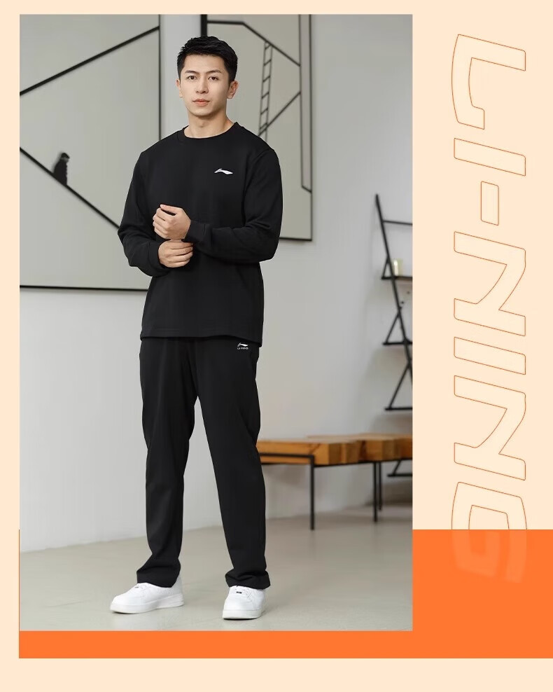 Li-Ning Men's Hoodie Long Sleeve T-Shirt Spring Autumn Winter Base Layer Running Sports Top Crew Neck Casual Plus Size Pullover 32