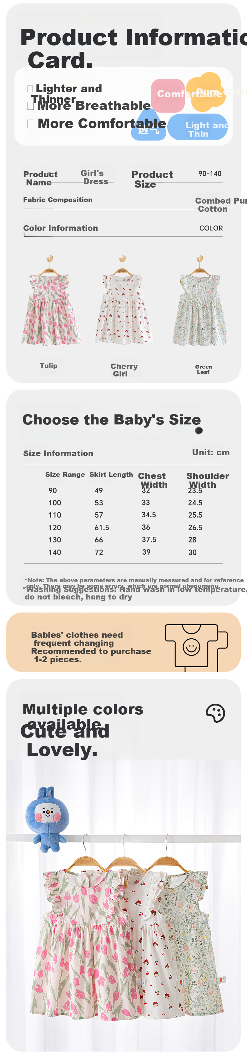 Babyprints Girls' Dress, Little Girl Summer Pure Cotton Sleeveless Dress, Cute Sweet Dress for Formal Occasions, Green Leaf Pattern, Size 140 3