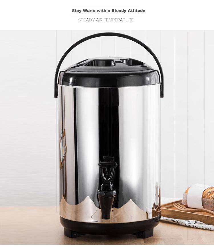 Quanshi Stainless Steel Milk Tea Bucket with Tap, 12L Commercial Double-Layer Insulated Container for Cold Drinks, Hot Drinks, Soy Milk, And Tea 3