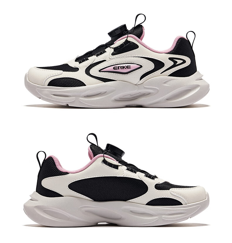 ERKE Kids Boys Girls Sports Shoes Children's Leather Elastic Running Shoes Warm Linen/Black 34 19