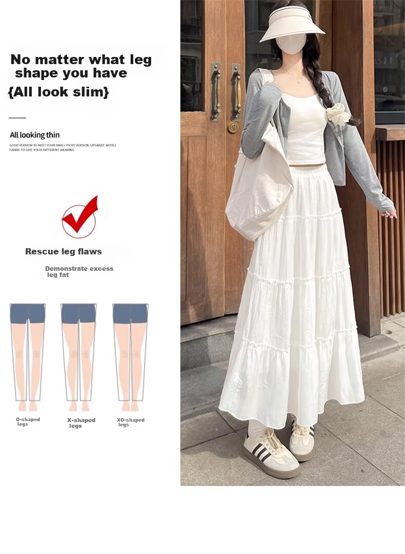 LangSha White Midi Skirt for Women, Spring 2026 New High-Waisted Slimming A-Line Puffy Skirt, Mid-Length Lace Cake Skirt 10