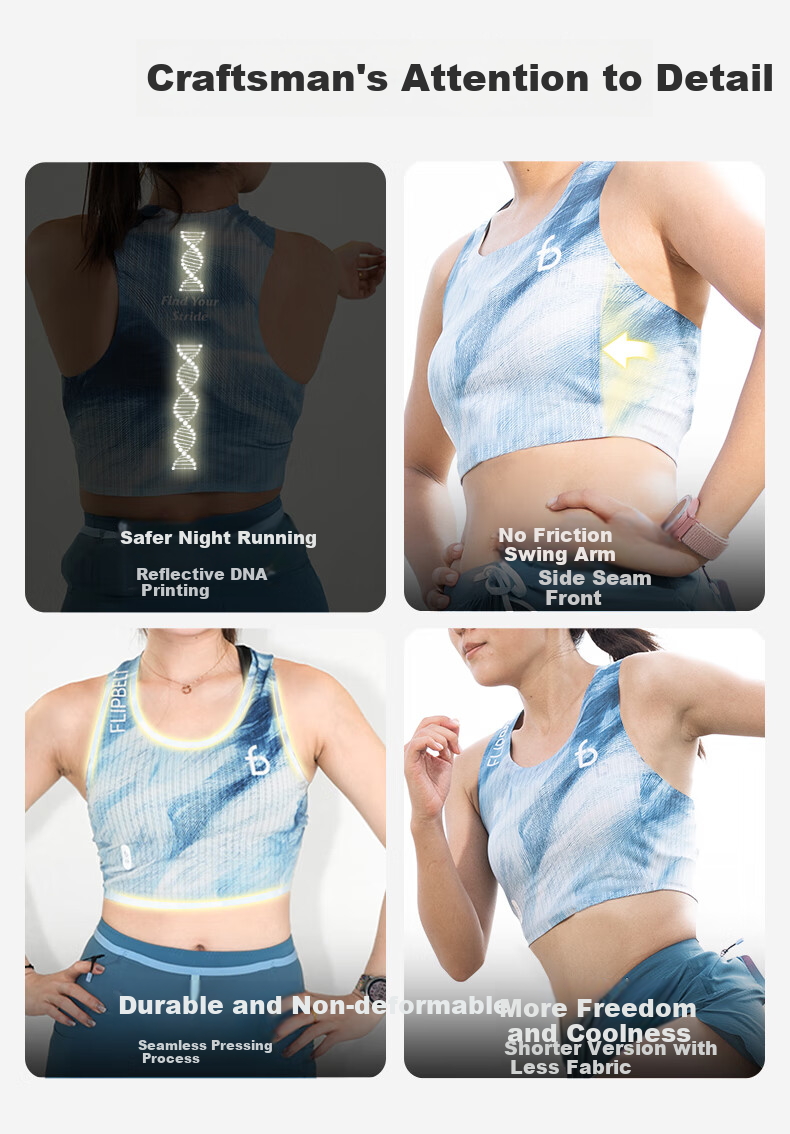 Flipbelt [Chromosome Half-Back Vest 2.0] Women's Training Quick-Dry Shirt, Marathon Running Breathable, Glacier Blue, M 7